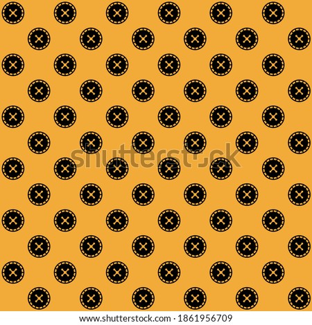 Black round circle with x mark in center on a yellow background repeat pattern