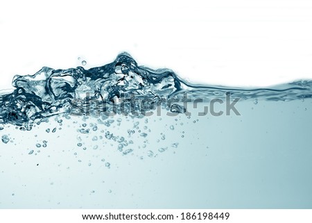 Water and air bubbles over white background