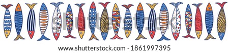 Cute sardines. Vector sea poster.