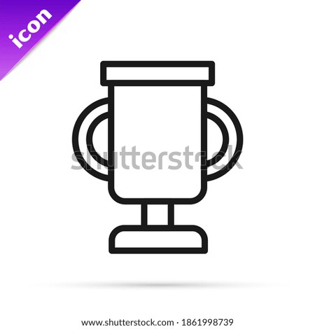 Black line Award cup with bicycle icon isolated on white background. Winner trophy symbol. Championship or competition trophy. Sports achievement.  Vector