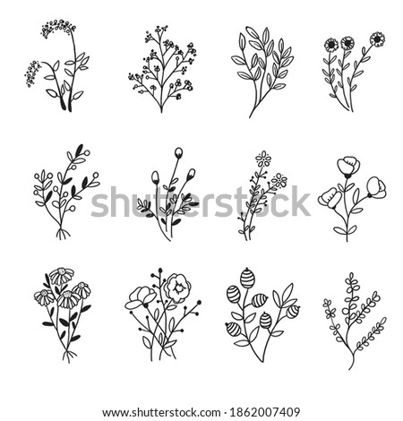 Set of different autumn, spring and summer elements. Perfect for wallpaper, gift paper, pattern fills, web page background, autumn greeting cards. Autumn leaf, flowers, flowerpot.