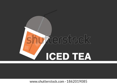 Vector illustration. Transparent glass of cold tea with mint twig. Flat style. Vignette background.