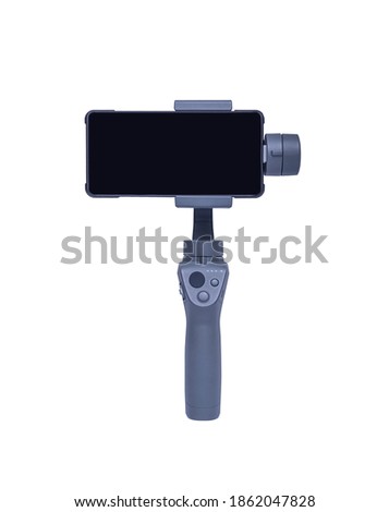 Smartphone gimbal stabilizer isolated on white background.