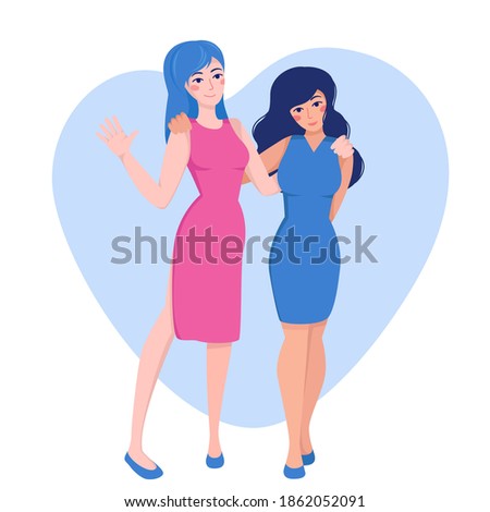 Two girls are hugging. Lgbt love. Valentine's card. Valentine's Day. Vector illustration
