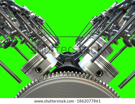 Model V8 Engine with Alpha Chanel(Green Screen) . 3D Render Royalty-Free Stock Photo #1862077861