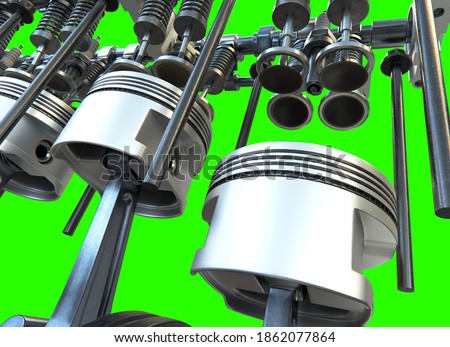 Model V8 Engine with Alpha Chanel(Green Screen) . 3D Render Royalty-Free Stock Photo #1862077864