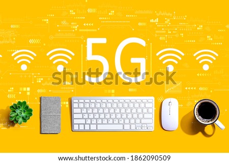 5G network with a computer keyboard and a mouse