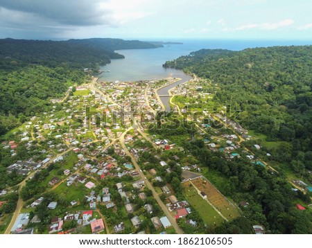 Aerial view from the Santo Antonio city in Prince Island with the sea as background.
Príncipe is the world's first Biosphere Reserve by UNESCO,São Tomé,Africa Royalty-Free Stock Photo #1862106505