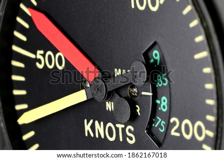 analogue airspeed indicator of jet aircraft Royalty-Free Stock Photo #1862167018