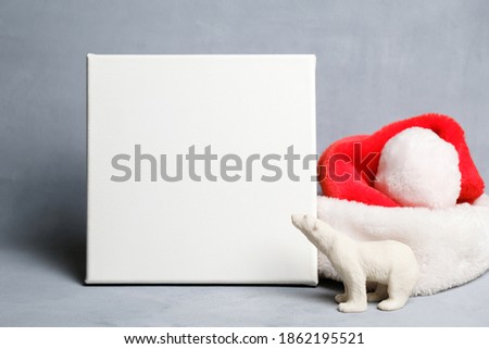 Blank canvas, Christmas concept. White empty canvas board, mockup poster for design.