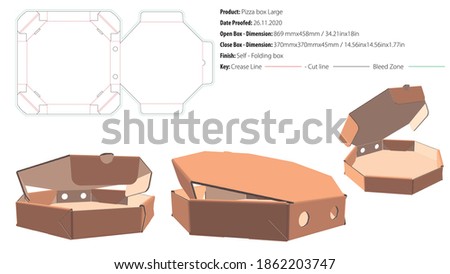 Octagon pizza box large packaging template self lock die cut-vector