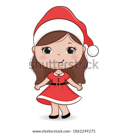 Cute little Girl in santa hat. Christmas costume