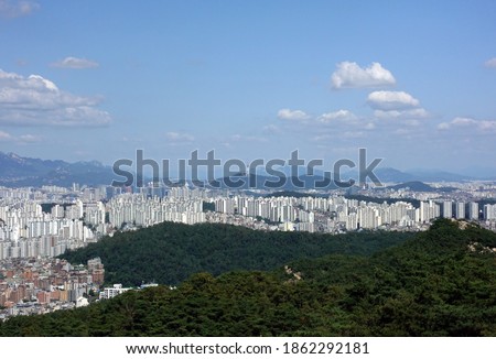 Beautiful city view on the top of summer mouintain near Seoul in Korea