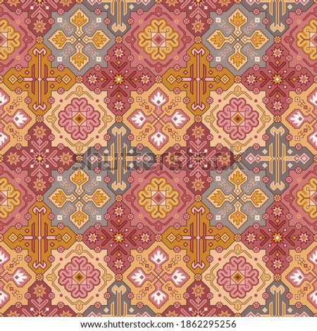 Kilim bohemian seamless pattern in vector format for printed fabrics or any other purposes. The pattern is tileable and easy to use. Royalty-Free Stock Photo #1862295256