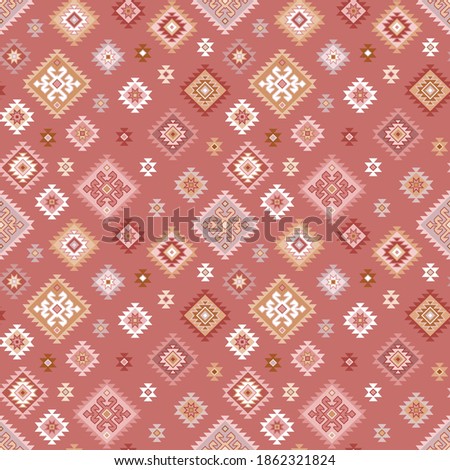 Kilim bohemian seamless pattern in vector format for printed fabrics or any other purposes. The pattern is tileable and easy to use. Royalty-Free Stock Photo #1862321824