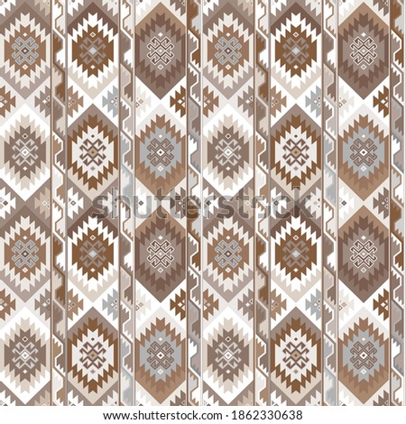 Kilim bohemian seamless pattern in vector format for printed fabrics or any other purposes. The pattern is tileable and easy to use. Royalty-Free Stock Photo #1862330638