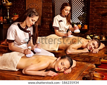 Couple  having oil Ayurveda spa treatment.