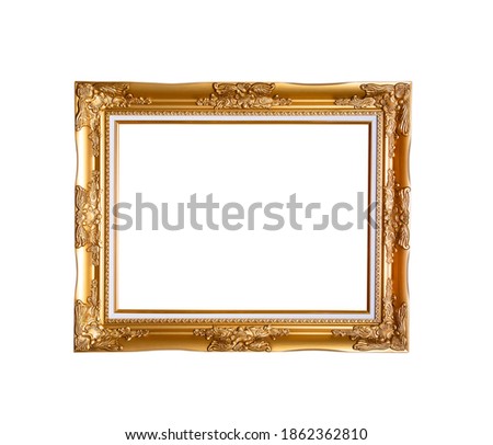 Old antique golden frame isolated on white background. Save with clipping path.