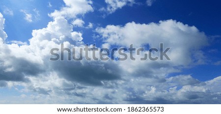 Bright blue sky full of white clouds
