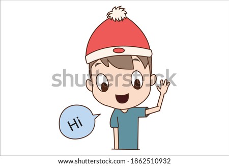 Vector cartoon illustration of the boy saying hi. Isolated on white background.