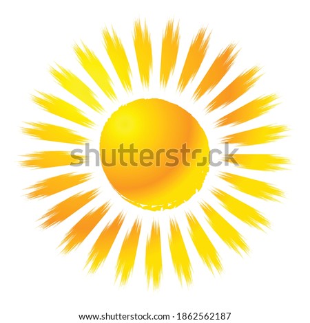Grungy, grunge, Textured sun clip-art design element. Painted, sketchy sun drawing. Paintbrush, brushstroke effect Sun