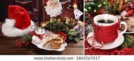 waiting for Christmas and Santa Claus banner with festive pictures