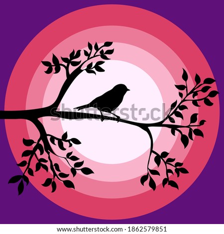 Bird on a tree branch with colorful background vector illustration 
