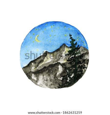 Watercolor clipart,Clipart Mountains lake trees clouds travel painting landscape watercolor Watercolor 