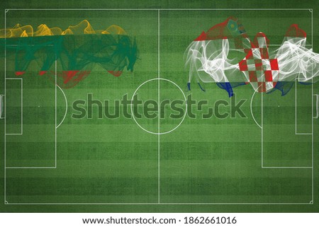 Lithuania vs Croatia Soccer Match, national colors, national flags, soccer field, football game, Competition concept, Copy space