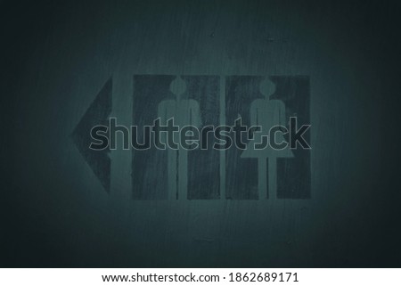 Toilet Sign on Grunge Concrete Wall Background in Tidewater Green Tone Concept.