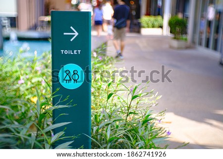 Toilet Sign in pastel green Board with garden background. Gender male and female symbol on wc toilet room. restroom icons set.