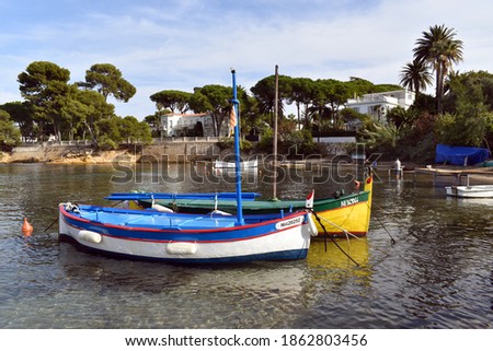 Two fishing boats in Cap d'Antibes Royalty-Free Stock Photo #1862803456
