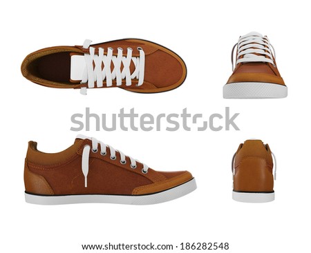 Brown pair of sport sneakers from four side Royalty-Free Stock Photo #186282548