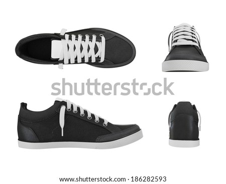 Dark grey pair of sport sneakers from four side Royalty-Free Stock Photo #186282593