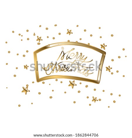 merry christmas in gold lettering on square and stars vector illustration design Royalty-Free Stock Photo #1862844706