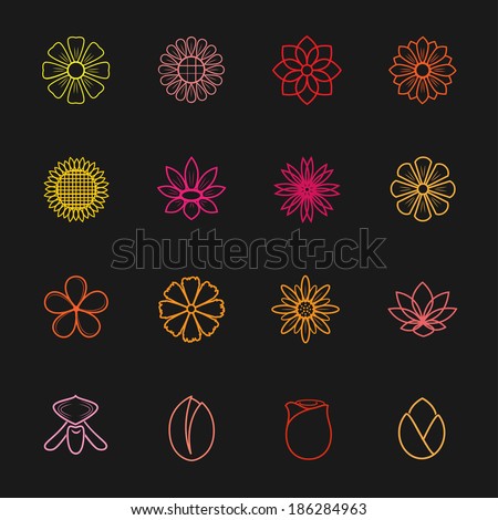 Flower colorful Icons Vector