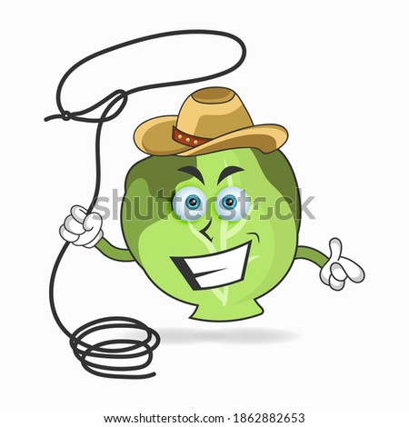 The Cabbage mascot character becomes a cowboy. vector illustration