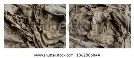 Grunge fabric for background T-shirt texture is dirty, old, gray brown cloth with brown dots and holes. Ragged, wrinkled, crumpled cloth Royalty-Free Stock Photo #1862886844