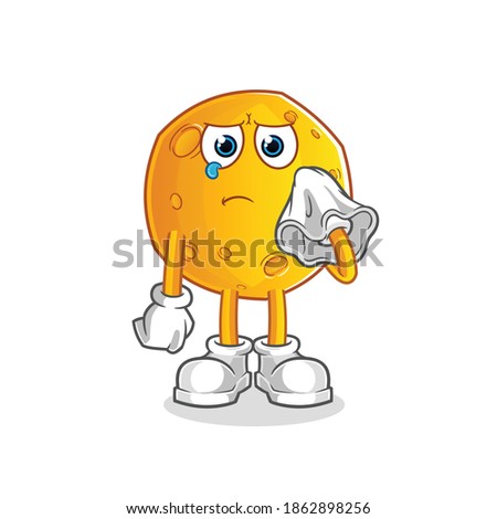moon cry with a tissue  character. cartoon mascot vector