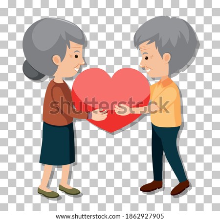 Old couple in standing pose isolated on transparent background illustration