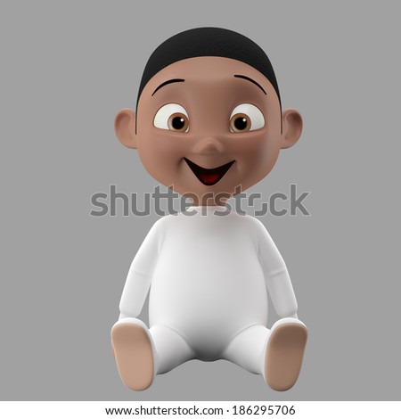 3d funny character, sweet illustration of black baby boy icon, smiling cartoon child isolated