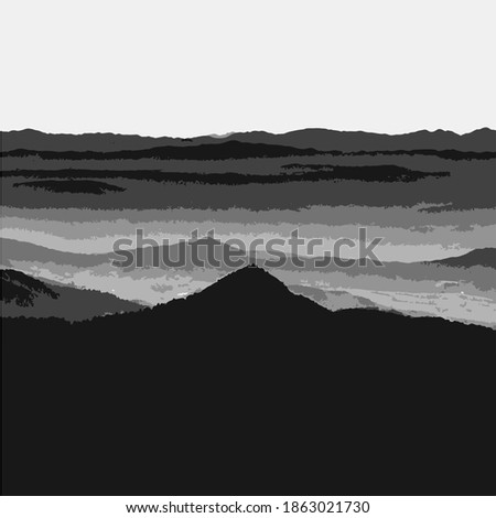 Mountain and landscape vector black on white background.
