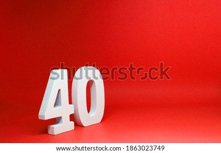 No.40 ( Fourty ) Isolated red  Background with Copy Space - Number 40 Percentage or Promotion - Discount or anniversary concept