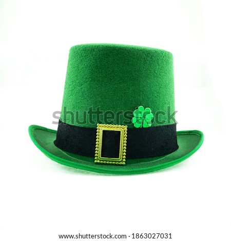 green hat with shamrock clover on white background
