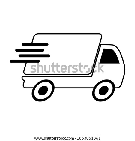 Fast delivery truck icon. Vector concept of shipping service. Symbol of transport van or package courier. Illustration of speed moving lorry symbol isolated on white background.