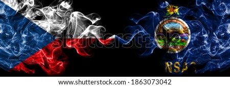 Czech Republic, Czech vs United States of America, America, US, USA, American, Kansas smoky mystic flags placed side by side. Thick colored silky abstract smoke flags.