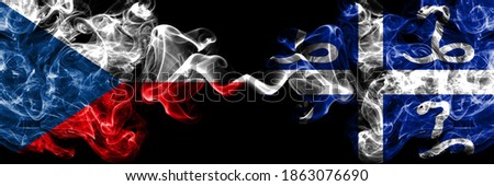 Czech Republic, Czech vs France, French, Martinique smoky mystic flags placed side by side. Thick colored silky abstract smoke flags.