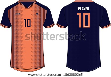 Sports t-shirt jersey design concept vector template, sports jersey concept with front and back view for Soccer, Cricket, Football, Volleyball, Rugby, tennis, badminton uniform.