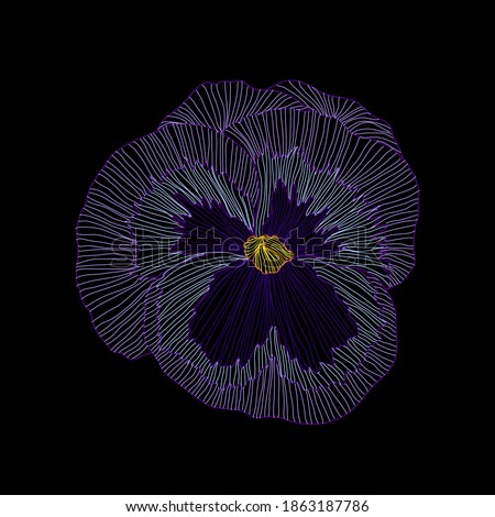 Decorative pansy flower, design element. Can be used for cards, invitations, banners, posters, print design. Floral background in line art style