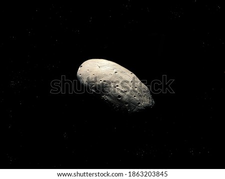 Asteroid with craters in space with stars. Surface of the asteroid.